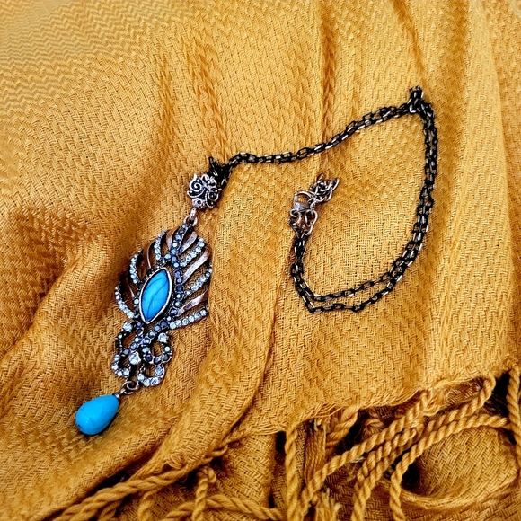 East of India Boho Turquoise Faux Bronze Pendant Crystal Gemstones Necklace - Picture 7 of 12